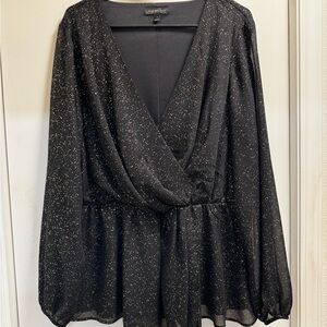 Lane Bryant Black Sparkle Wrap Blouse